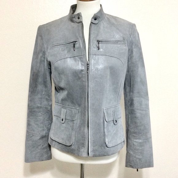 Alfani Jackets & Blazers - Alfani Suede Metallic Silver Gray Moto Jacket S